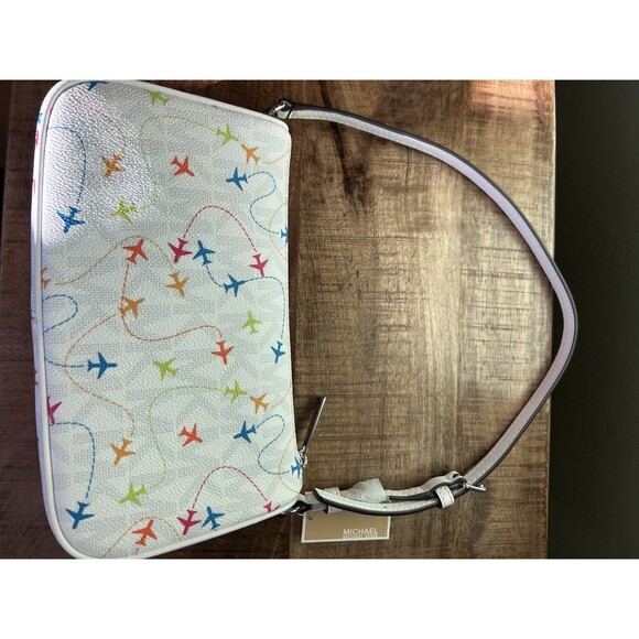 NWT MICHAEL KORS JET SET WHITE EAST WEST AIRPLANE PRINT POUCHETTE BAG - Picture 5 of 7